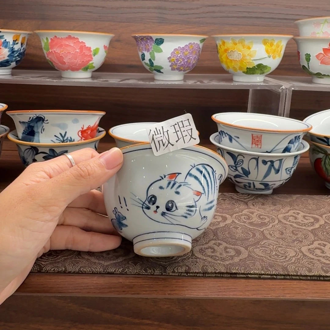 釉下手绘茶具微瑕