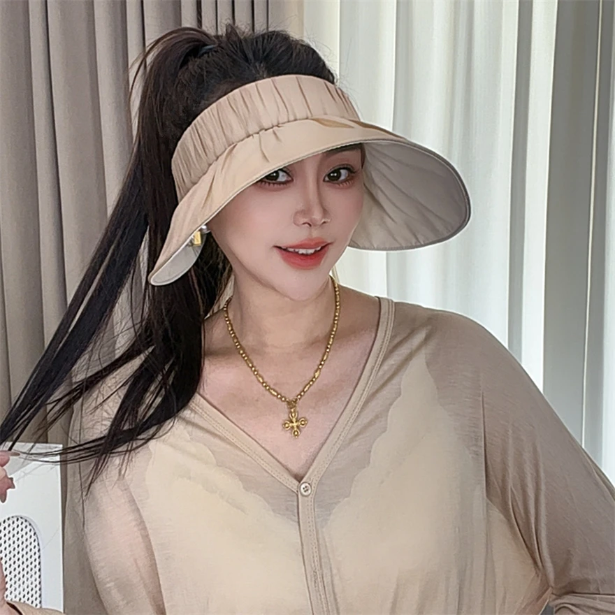 夏季糖果色空顶可折叠防晒帽韩版户外百搭空顶帽时尚显脸小太阳帽