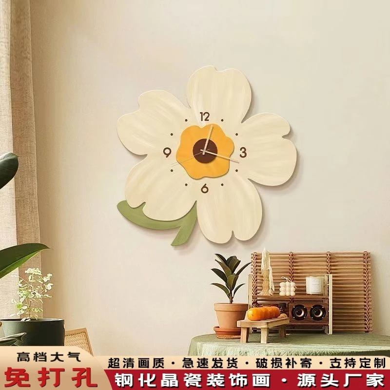 简约墙上挂钟表钟挂墙客餐厅创意花朵卧室田园风房间装饰静音时钟