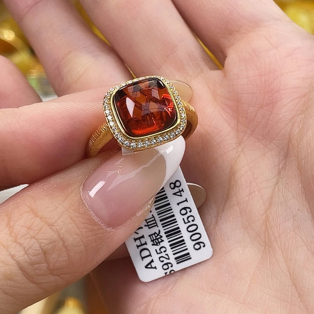 裸石琥珀银S925镶嵌琥珀蜜蜡J