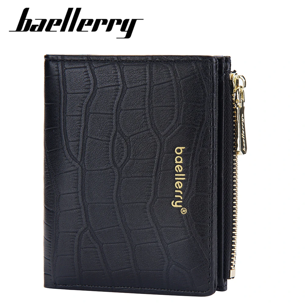 Baellerry新品钱包男士短款磁扣拉链零钱包石头纹竖款钱夹男