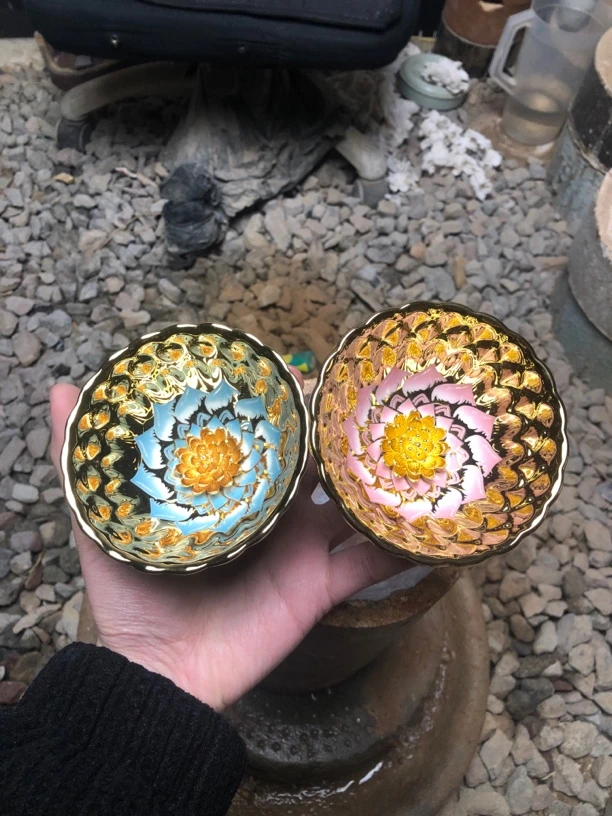 金玉满堂富贵花开金莲花对杯（蓝  粉）