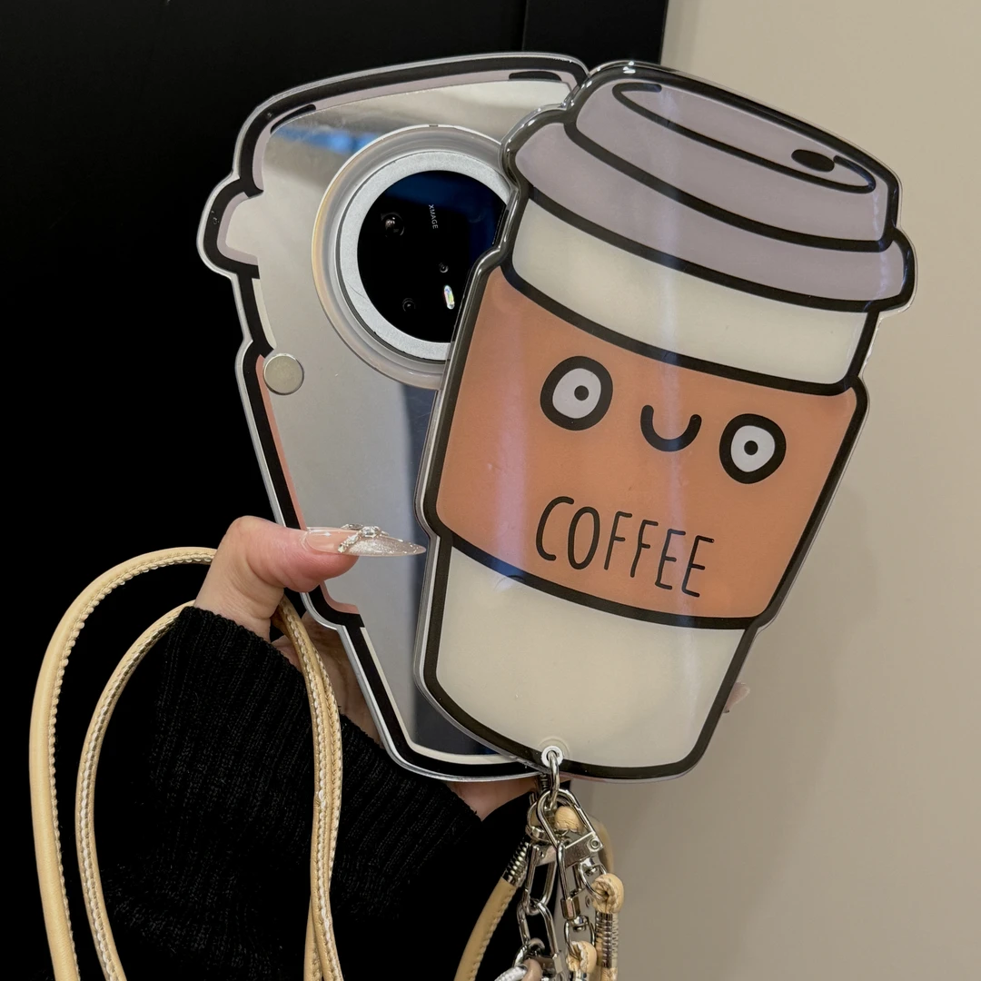 适用华为mate70pro手机壳苹果16pro韩系推拉咖啡造型mate60pro防