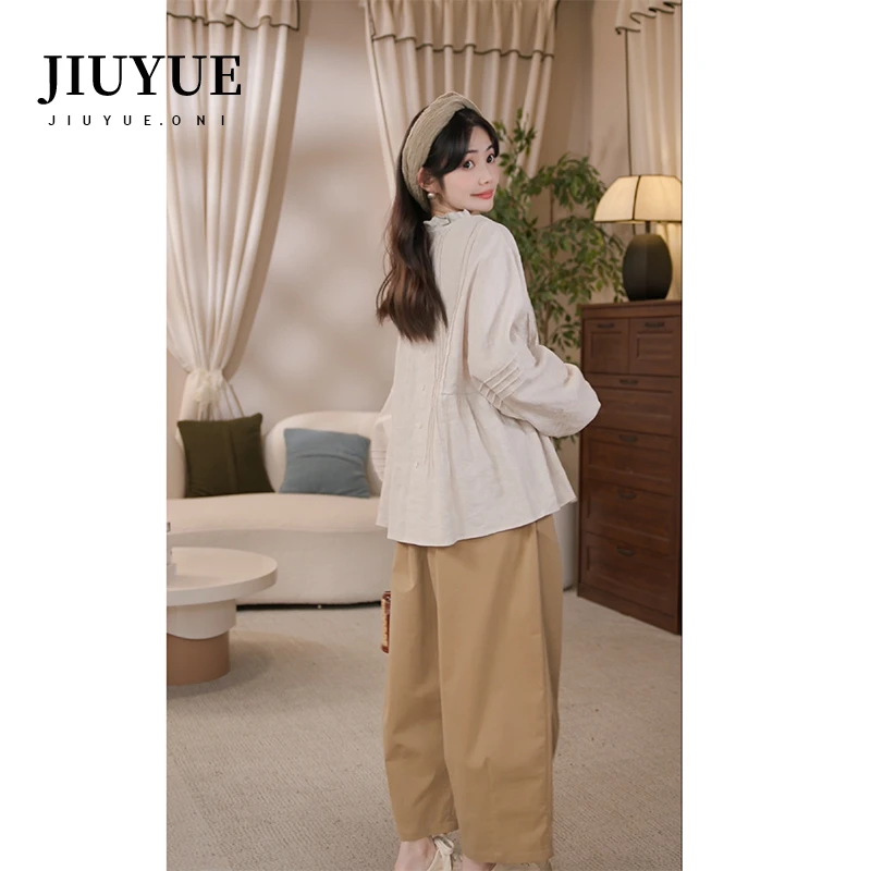 九月Oni【森林物语】麻料衬衫女超显瘦提花上衣气质小个子C002A25