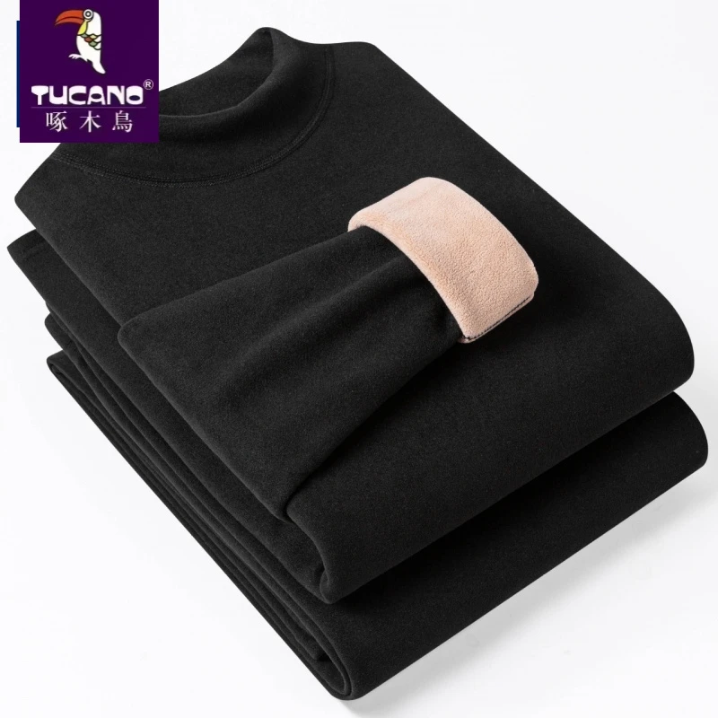 啄木鸟【驼绒巨厚】秋冬季保暖内衣男女半高领套装加绒加厚发热秋衣