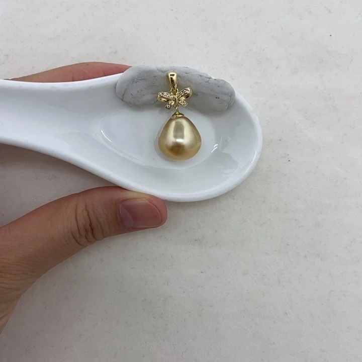 银S925镶嵌海水珍珠颈饰金珠14.2mm无暇