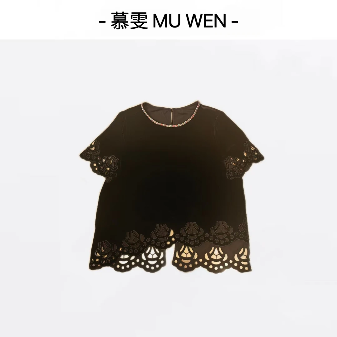 【月影】贵气显瘦丝绒圆领上衣25148893