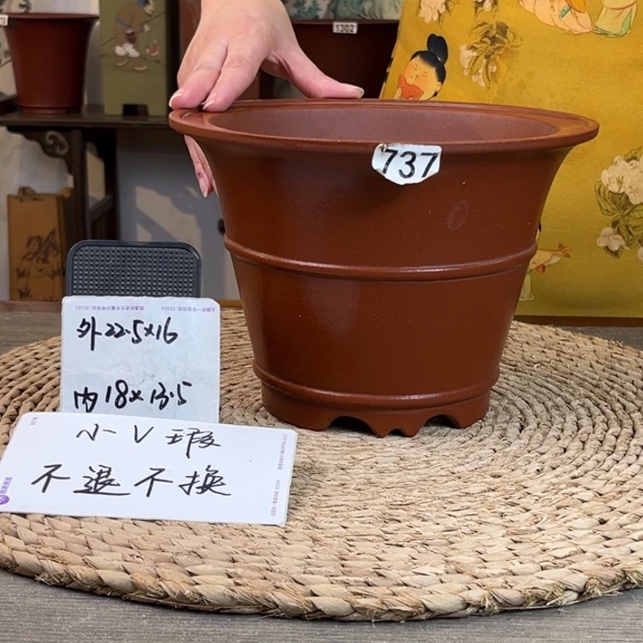 紫砂花盆 微微瑕清水泥腰线斗笠737