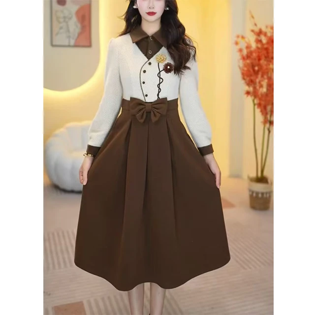 M7182洋气连衣裙秋冬新款收腰显瘦遮肉气质减龄时尚中长款裙子潮