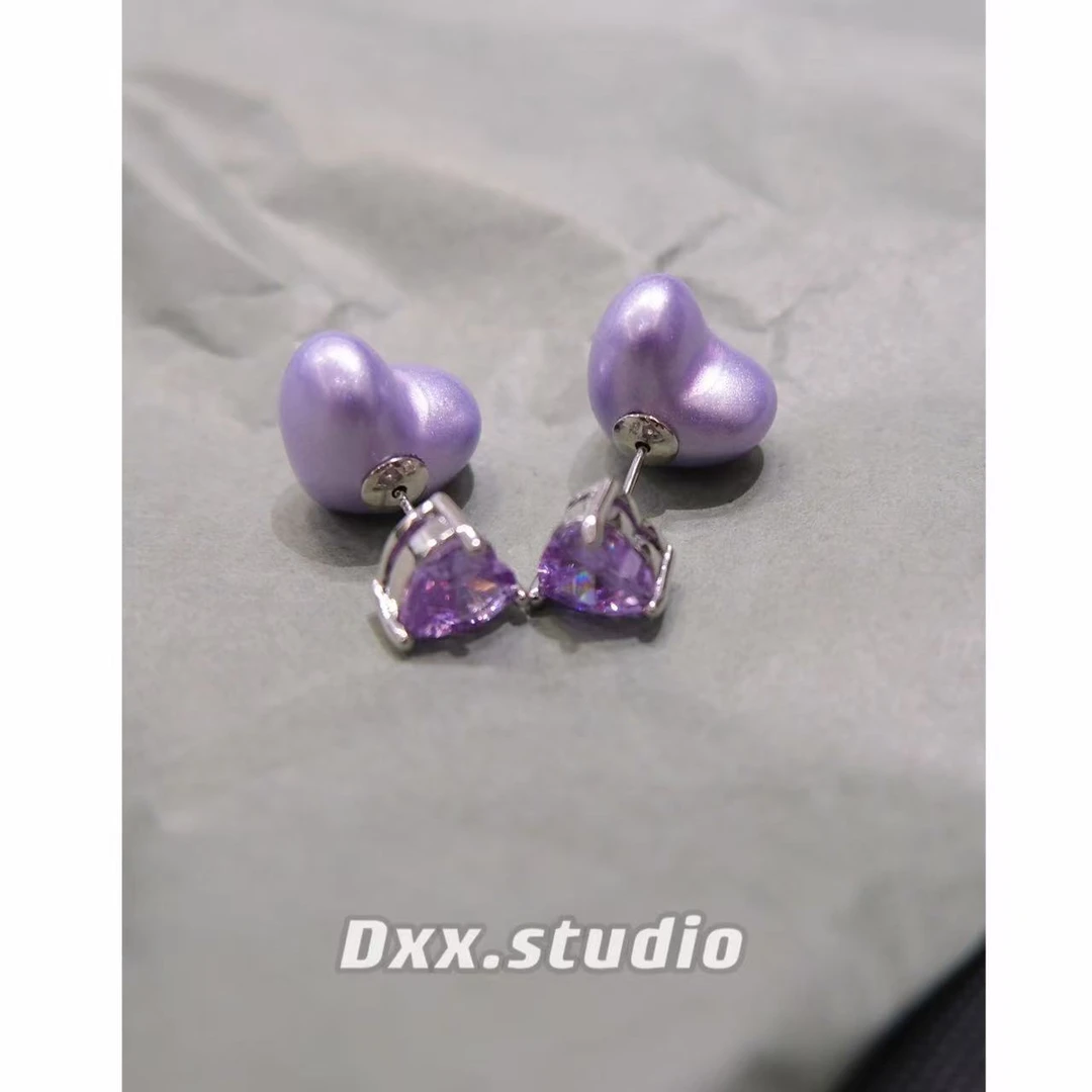 铜合金锆石耳饰 爱心日韩潮流法式简约紫色饰品设计感耳饰44947