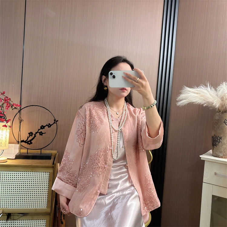 【凤鸢】重工珠花刺绣时尚新中式网红减龄国风花边上衣外套