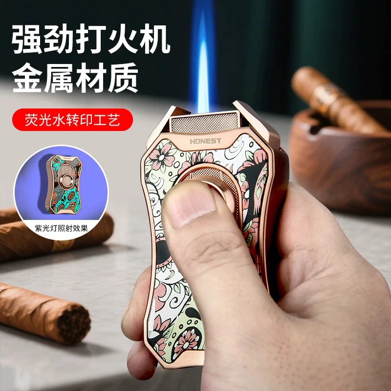 百诚可伸缩金蝉充气打火机蓝焰直冲防风雪茄剪艾灸男