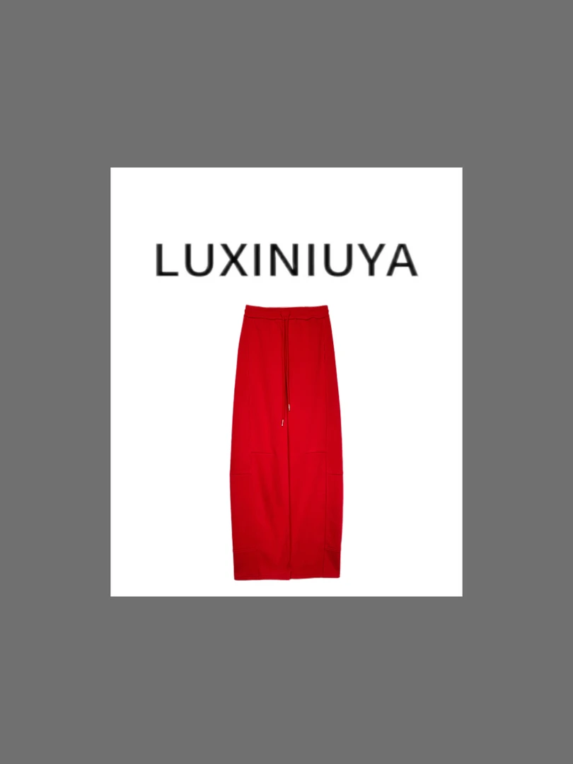 【LUXINIUYA】主权红裤 新款宽松慵懒弯刀抽绳休闲裤#QDK253