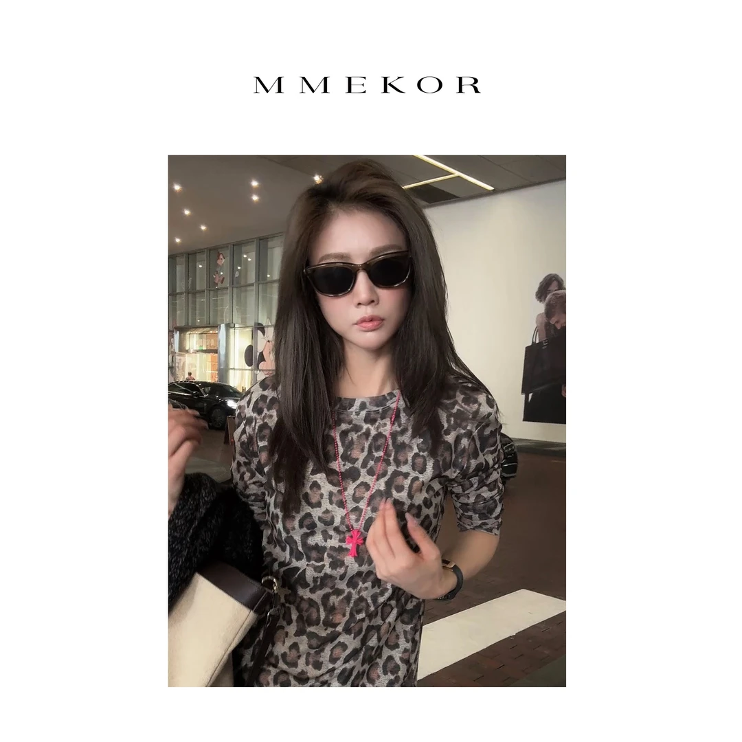 MMEKOR“豹纹妮妮”T恤 2025新款静奢老钱风复古长袖 30316