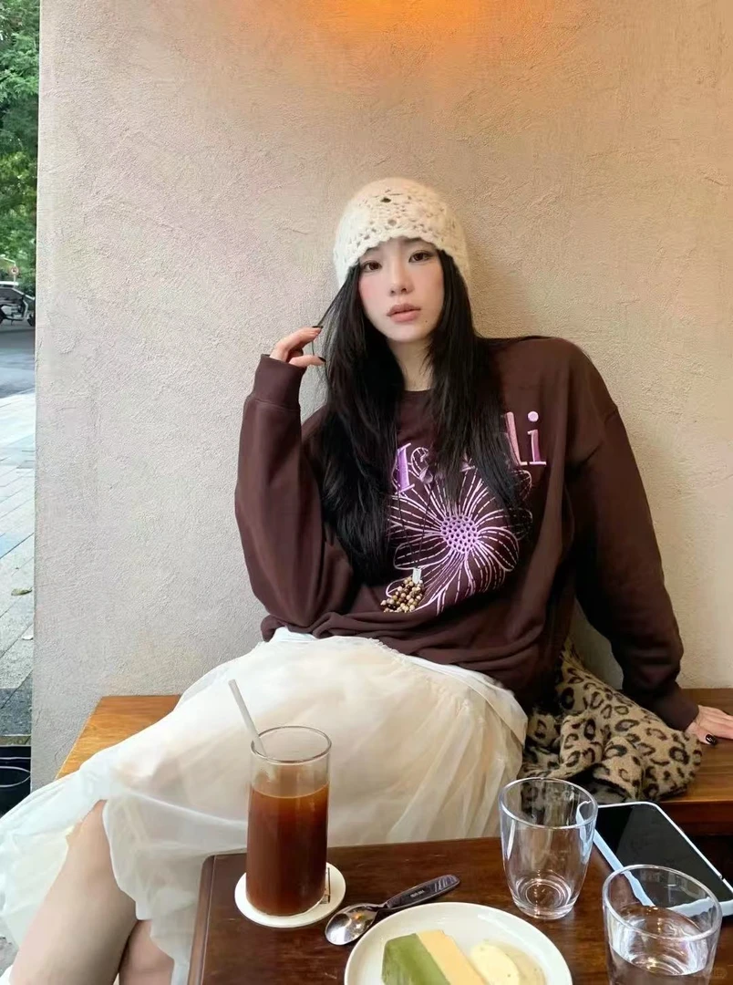 012棕紫刺绣MarD秋冬圆领卫衣上衣秋季超立体感刺绣