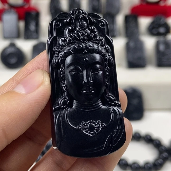 货***机和田玉（墨玉）未镶嵌颈饰观音头