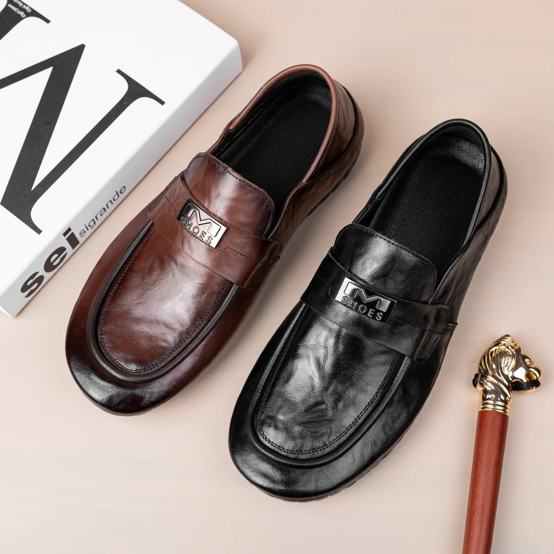 头层牛皮夏季一脚蹬乐福鞋软底软面男豆豆鞋百搭透气男士商务厚底