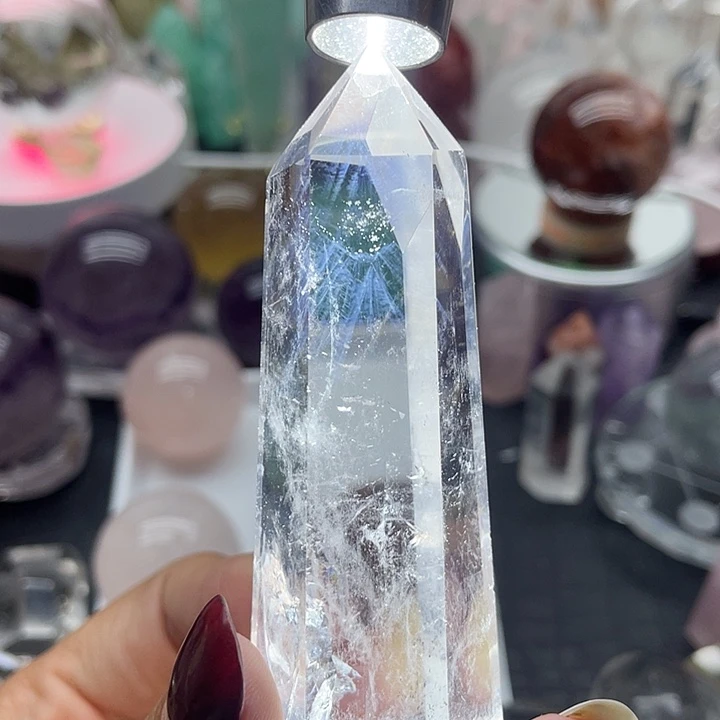 未镶嵌珠宝半成品水晶34蓝针白水晶柱高8.2宽2.8