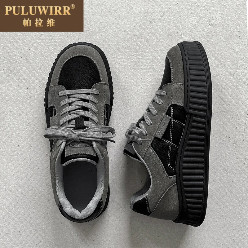 厚底鞋子男板鞋2025新款饼干底男鞋潮鞋复古百搭休闲面包鞋女时尚