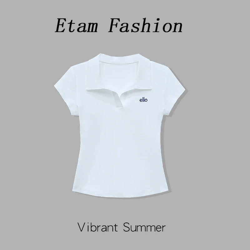 刺绣小标POLO领短款 2025韩版修身显瘦百搭休闲潮流简约t恤女