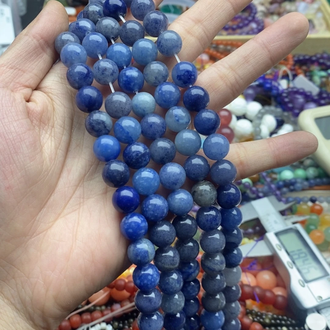 玛瑙/玉髓未镶嵌珠宝半成品一条纯天然10mm蓝东岭玉圆珠