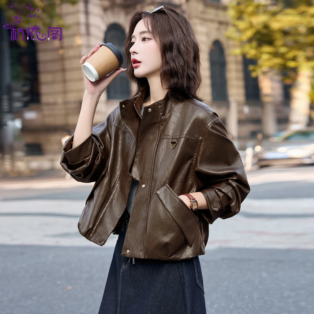 立领皮衣外套女短款2025秋季新款酷飒风韩版气质复古机车PU皮夹克