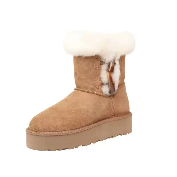 【两粒牛角扣】河南桑坡两粒牛角扣厚底冬季保暖