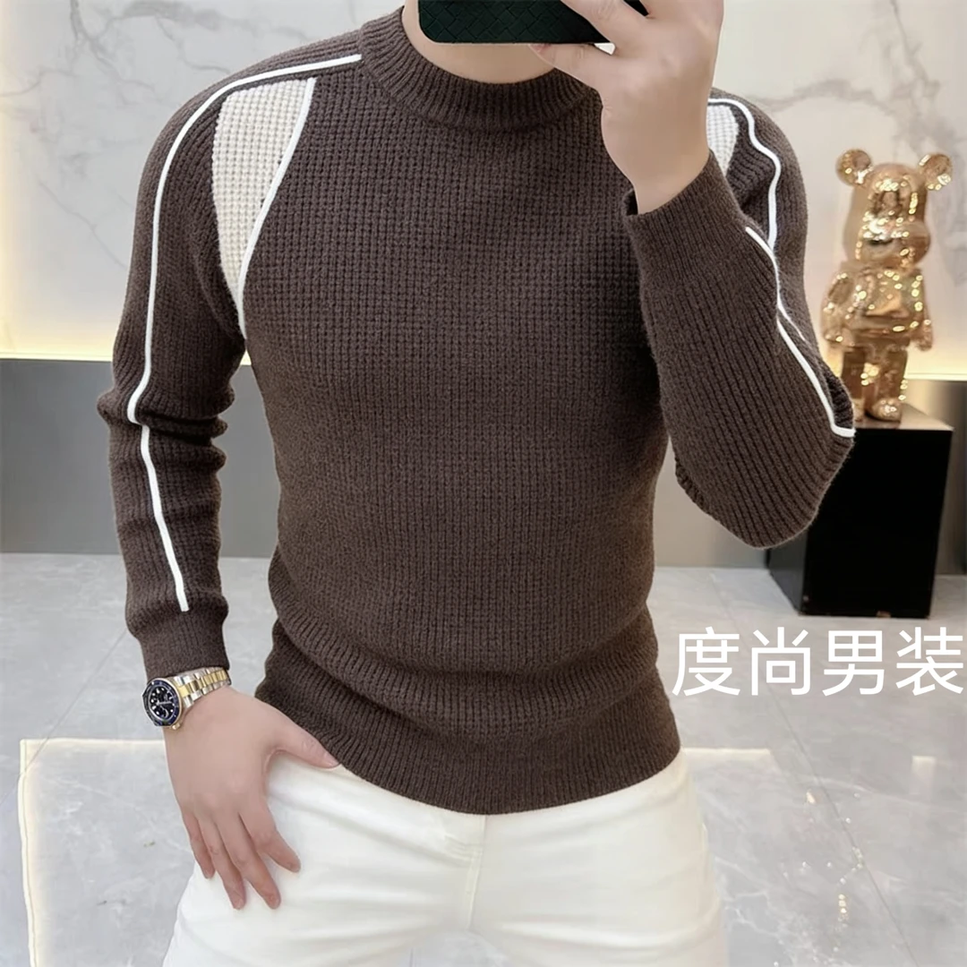 男士毛衣秋冬季时尚百搭提花保暖男士圆领修身亲肤针织衫S2553