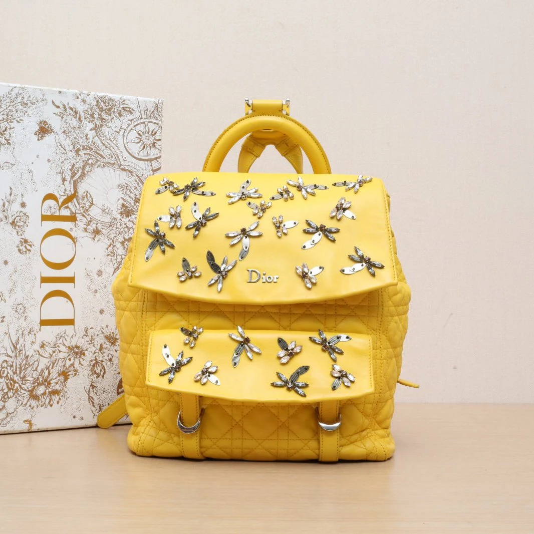 95新 DIOR/迪奥 【娇活动】黄色 皮革S 2016 双肩包684683