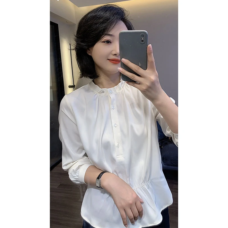 春装新款时尚设计感长袖雪纺衫气质显瘦衬衫打底上衣女24262