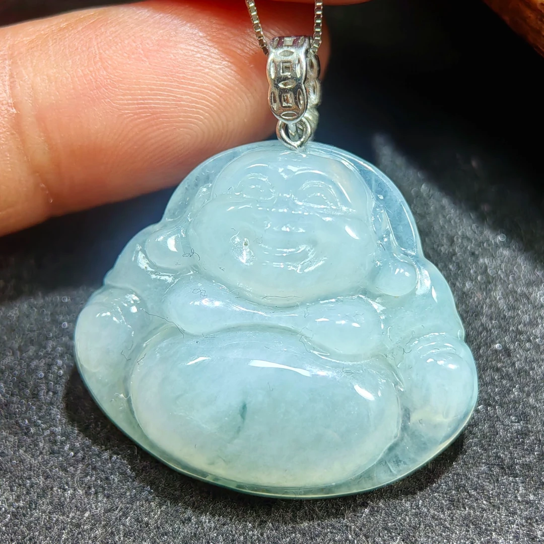 缅甸A货翡翠冰种佛公吊坠配证书