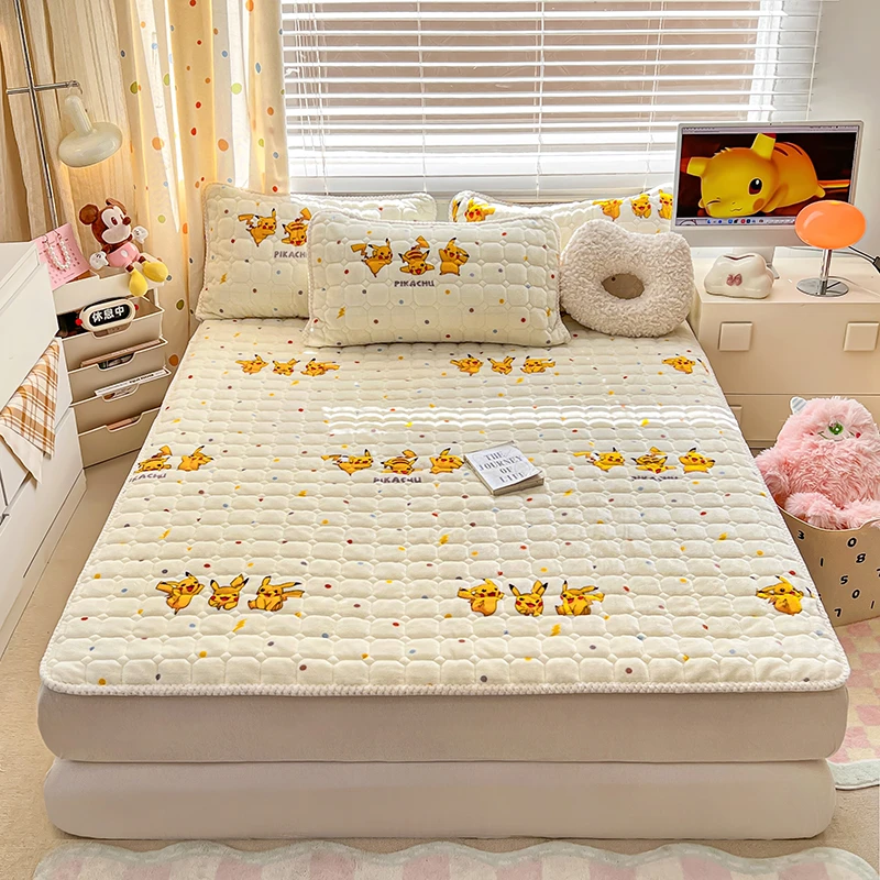儿童法兰绒夹棉卡通床盖宿舍单人学生秋冬加绒牛奶绒厚床单枕套