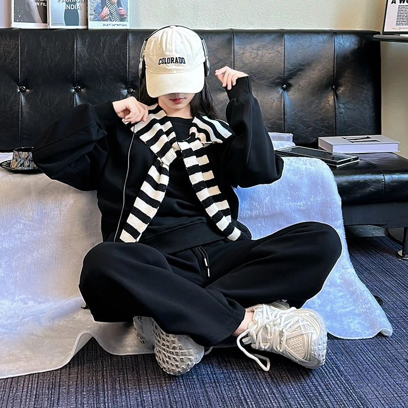 女孩子秋季套装时髦洋气休闲卫衣中大童时尚直筒运动裤初中生春装
