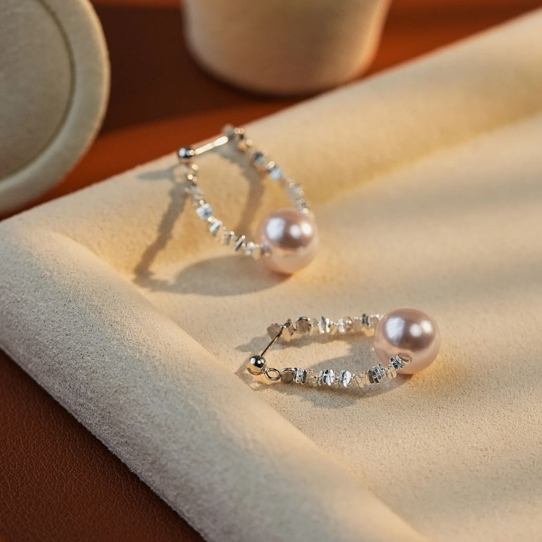 余沫儿 925银耳饰 碎银几两曼塔紫珠耳圈时尚气质精致百搭ins耳饰