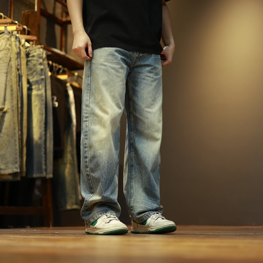 9205水洗宽松复古做旧百搭潮流休闲小弯刀牛仔裤