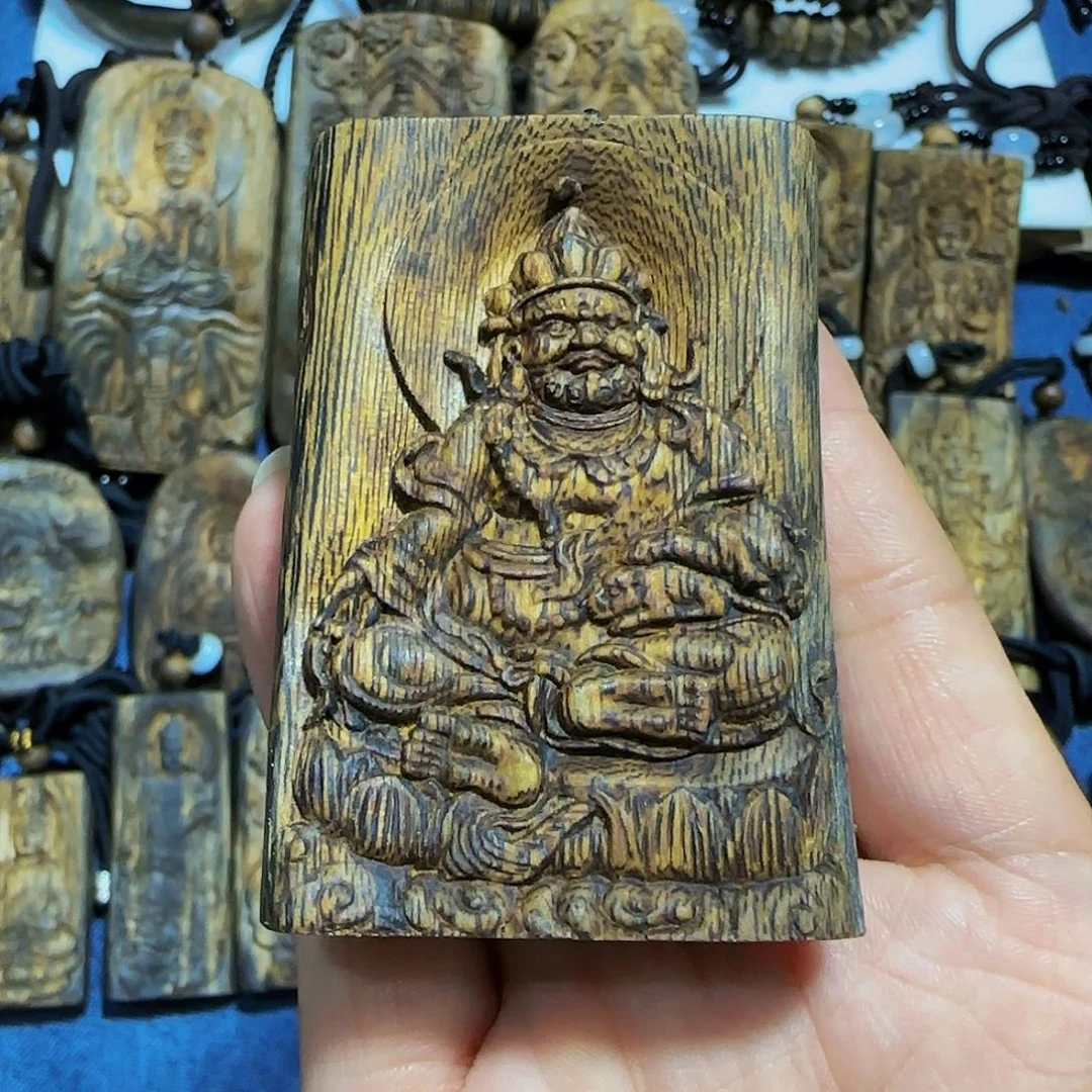 吊坠沉香海南白奇乌身金丝油财神25克带绳