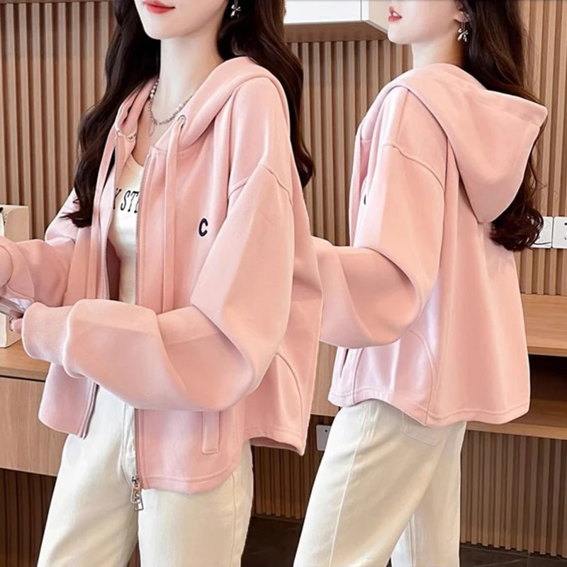 小个子连帽薄款拉链卫衣女春秋新款韩版宽松百搭短款休闲开衫外套