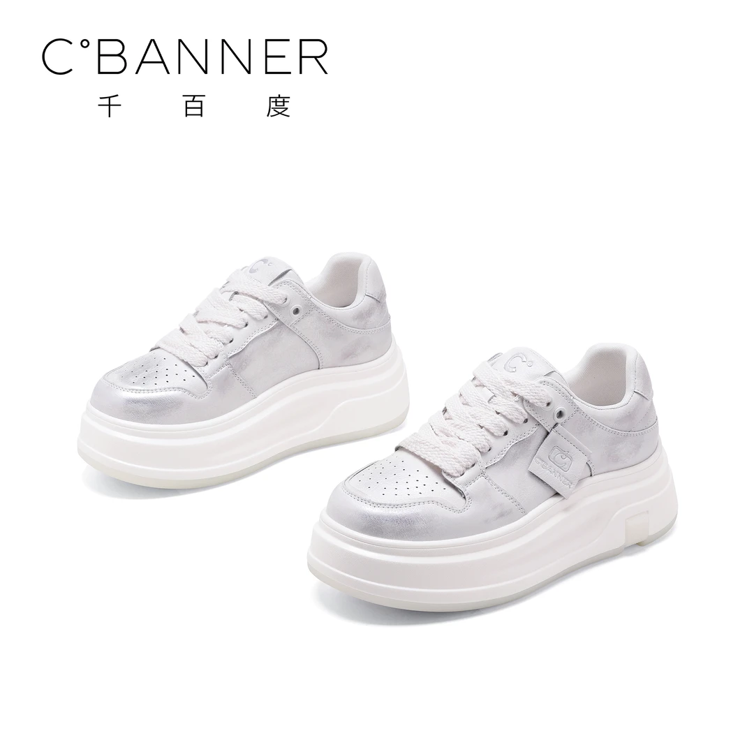千百度2025新春欧若智性风小白鞋软底百搭女新款增高休闲板鞋小众