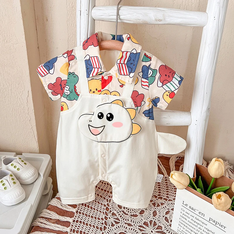 新生儿衣服婴儿短袖连体衣夏季薄款男女宝宝连体哈衣爬服卡通恐龙