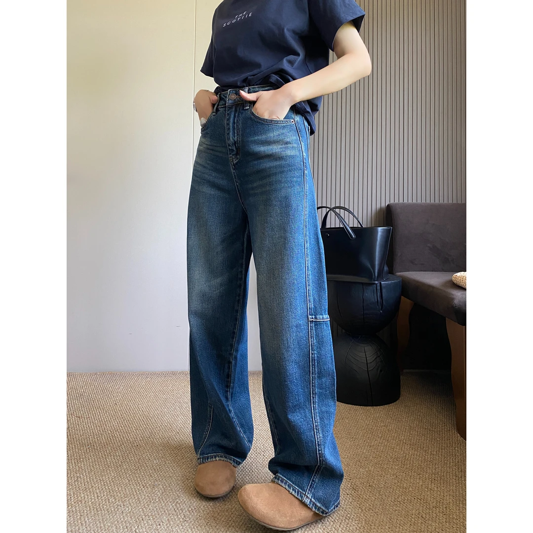 美式复古弯刀牛仔裤女2025秋季新款设计感高腰百搭宽松显瘦阔腿裤