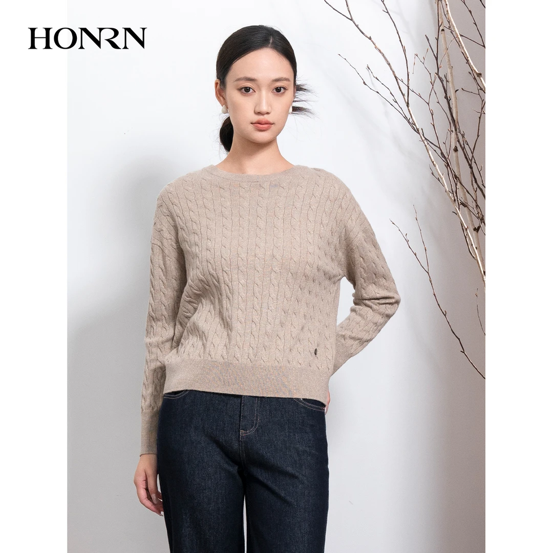 HONRN/红人百搭圆领毛绒套头毛衣针织衫女秋冬HI55OM670