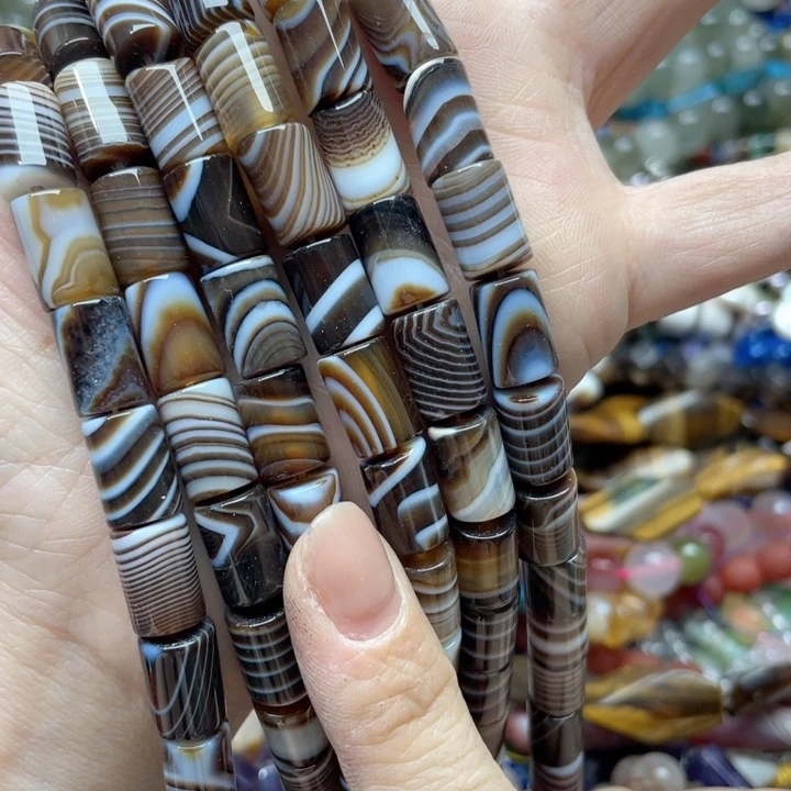 玛瑙/玉髓合金珠宝半成品一条8x12m蚕丝玛瑙桶珠