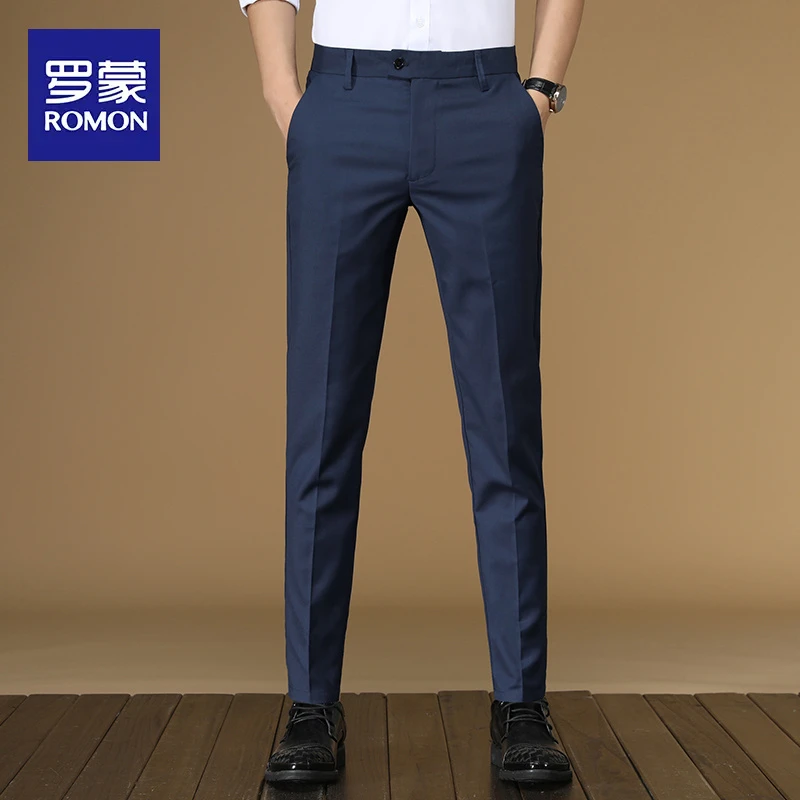 罗蒙春秋季商务休闲小西裤男修身长裤弹力秋季九分小脚西装裤男士