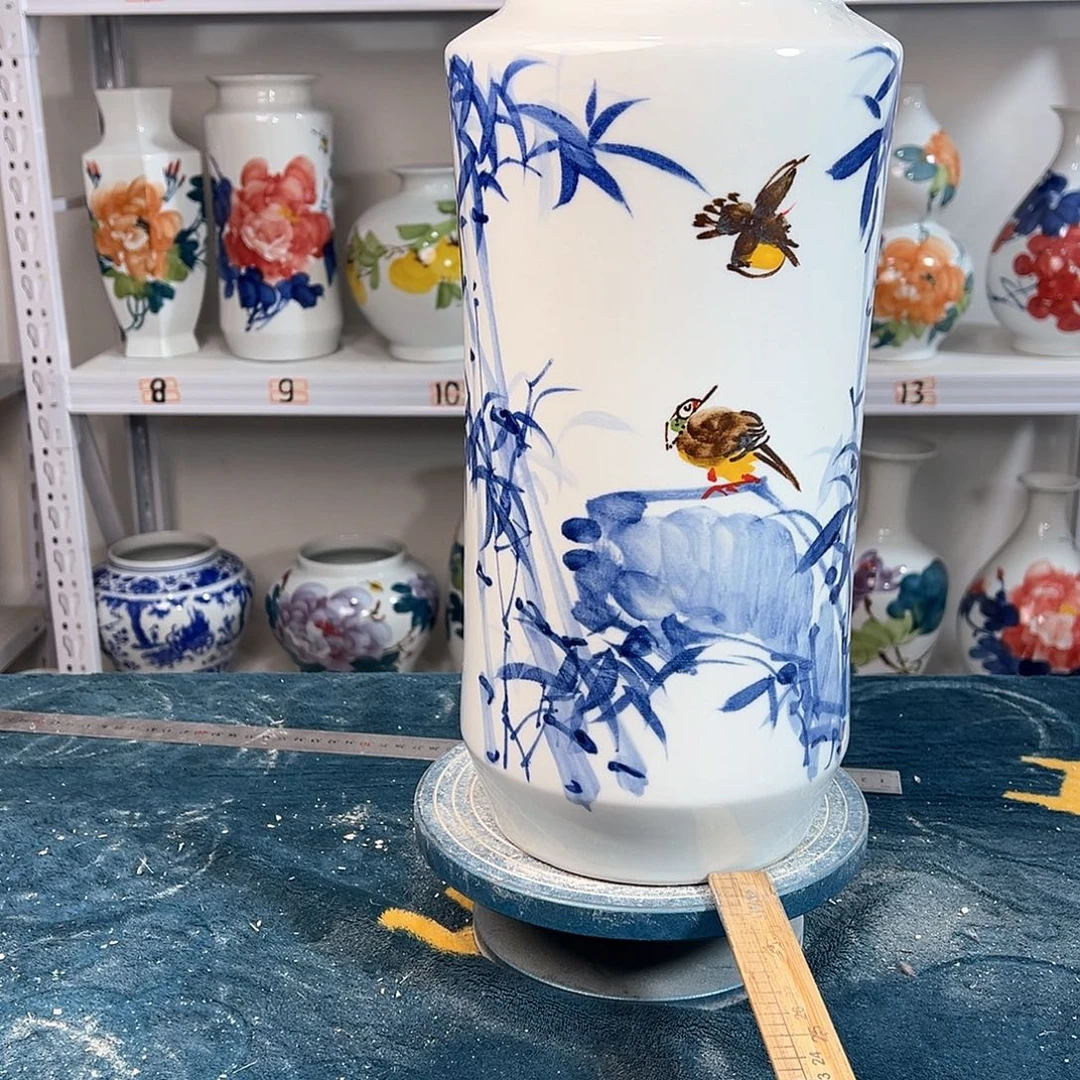 摆件景德镇陶瓷书青竹鸟