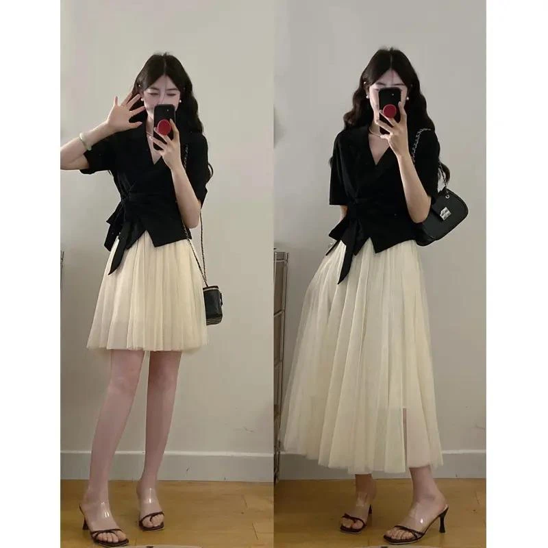 大码微胖定制秀场高定夏季小众设计感西装上衣A字纱裙洋气穿搭