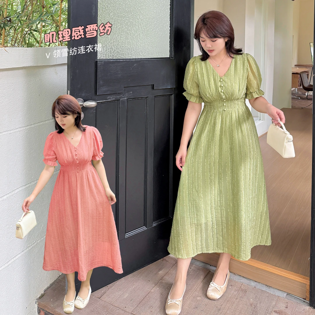 大码胖MM清新显瘦长款连衣裙