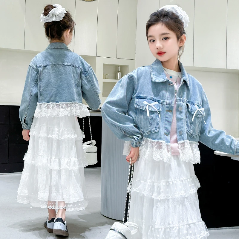 女童套装春款2025新款洋气儿童时髦休闲春装女孩牛仔上衣裙子套装