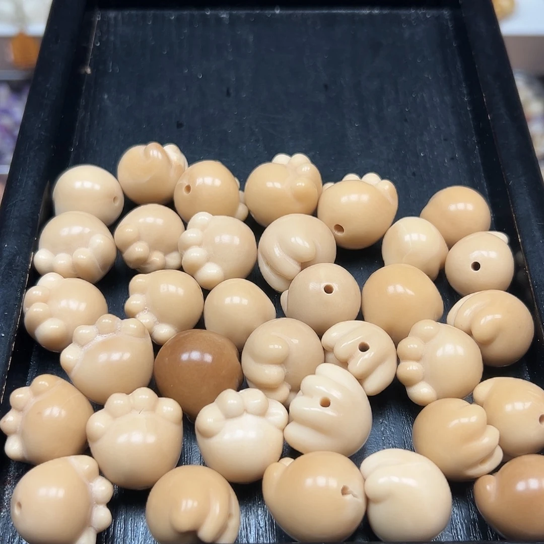 手串菩提根/象牙果微瑕茶色猫爪10颗有裂