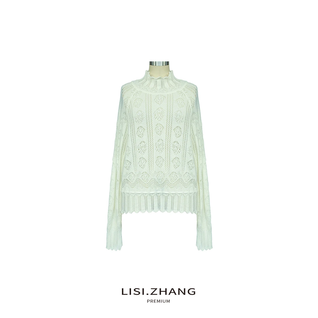 LISI.ZHANG--【几何提花针织衫】时尚高领长袖轻奢羊毛羊绒针织上衣