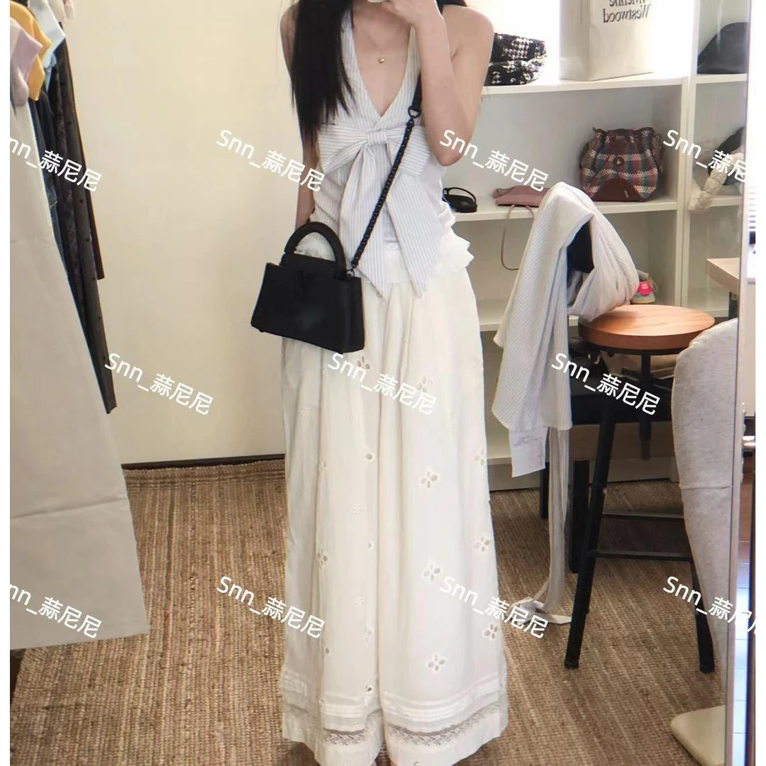 七简约日常通勤度假镂空蕾丝拼接飘飘显瘦百搭时尚休闲裤20519